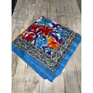 Vintage BERKSHIRE SCARF Italy 30" SQUARE FLORAL Cottage Coquette Iris Spring